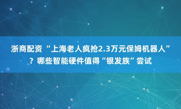 浙商配资 “上海老人疯抢2.3万元保姆机器人”？哪些智能硬件值得“银发族”尝试